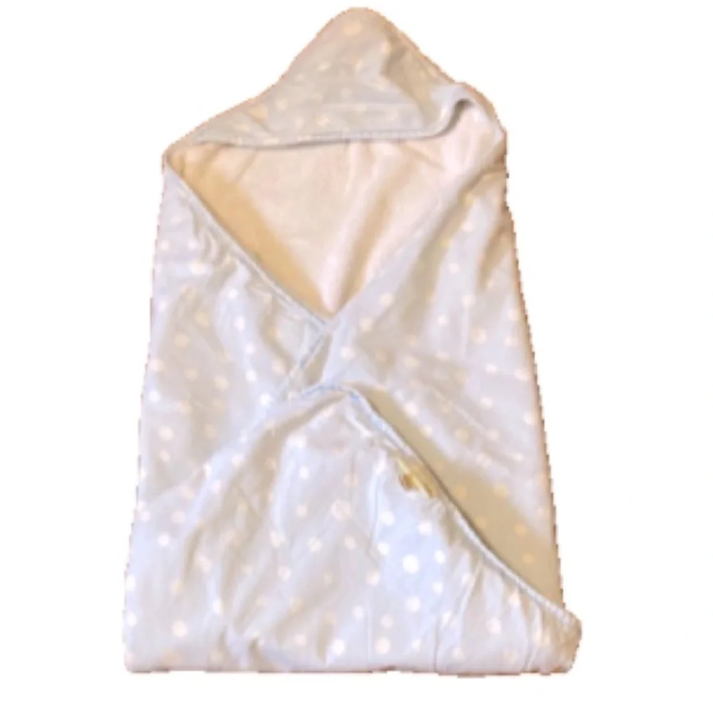 POTTERY BARN KIDS Terry Bath Hoodie Light Blue White Polka Dot 30 x 28 inches